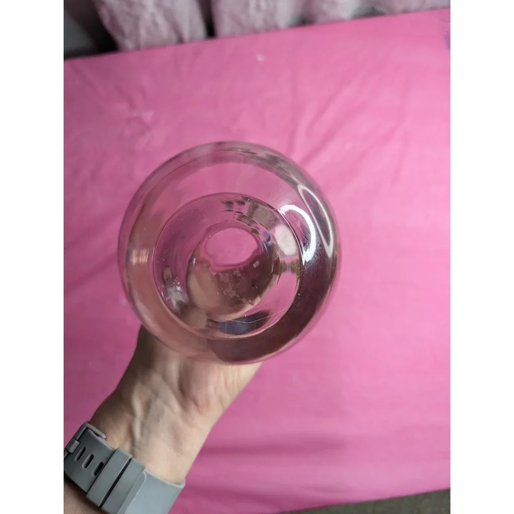 Fenton ? purple scalloped rim‎ vase with hand painted flowers 8.25
